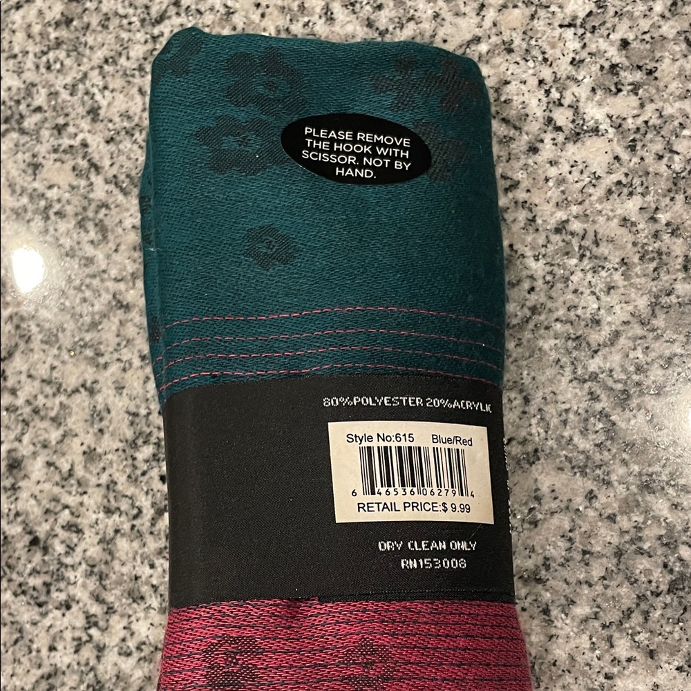 NWT Jacquard Pashmina Scarf in Teal and Pink - Picture 2 of 5